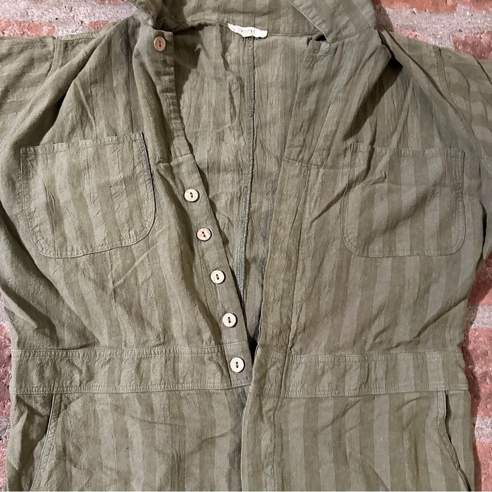 Easel Safari Utility Military Cotton Romper Jumpsuit Olive Green Striped Medium - Picture 9 of 15